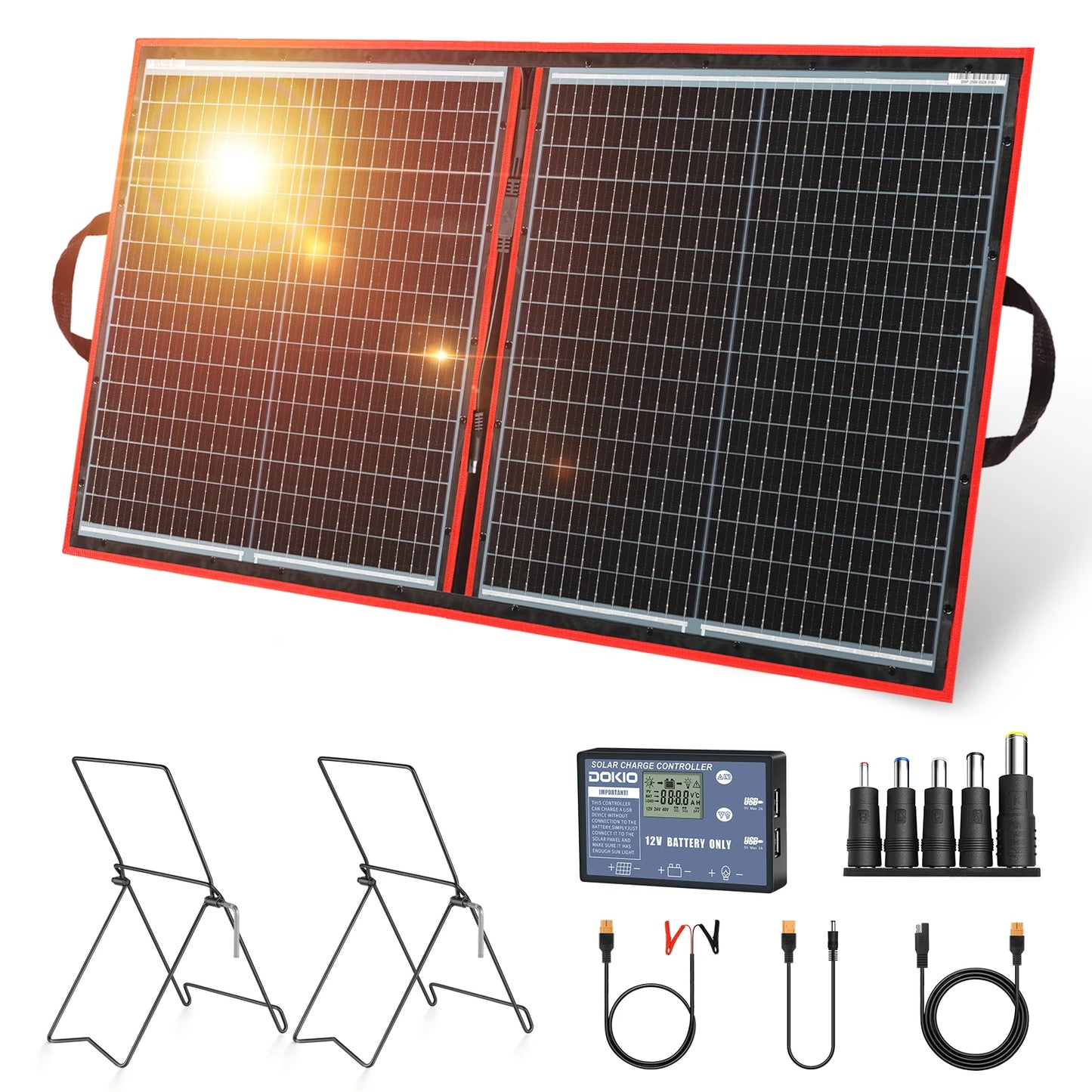 Dokio 100W 160W 200W 300W Portable Foldable Solar Panel with 12V Controller (with bracket SKU) Solar Panel for Family Camping