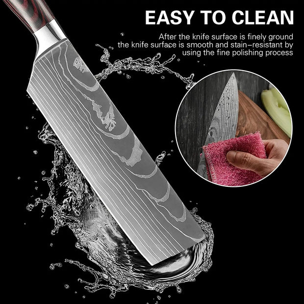 Keukenmessen - Knife set - Chef Knife - Knives - Kitchen Knife - Koksmes voor keuken - Damascus Santoku Messenset - Japans Scherp Hakmes Snijmes - 8-delige set