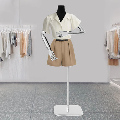 Damespaspop – Paspop – Kledingmodel – Mannequin – Displaypop – Verstelbare Hoogte 120-210 cm – Beweegbare Afneembare Armen – Zilver Zwart