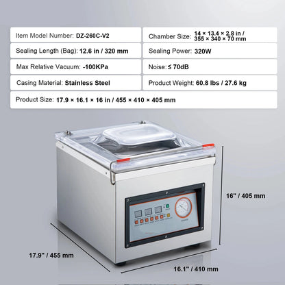 Vacumeermachine - met Digitale Bediening - Vacuum Sealer - Vacuummachines - Foodsaver - Seal Apparaat - 120W - Kamer Vacuümapparaat - DZ-260C-V2