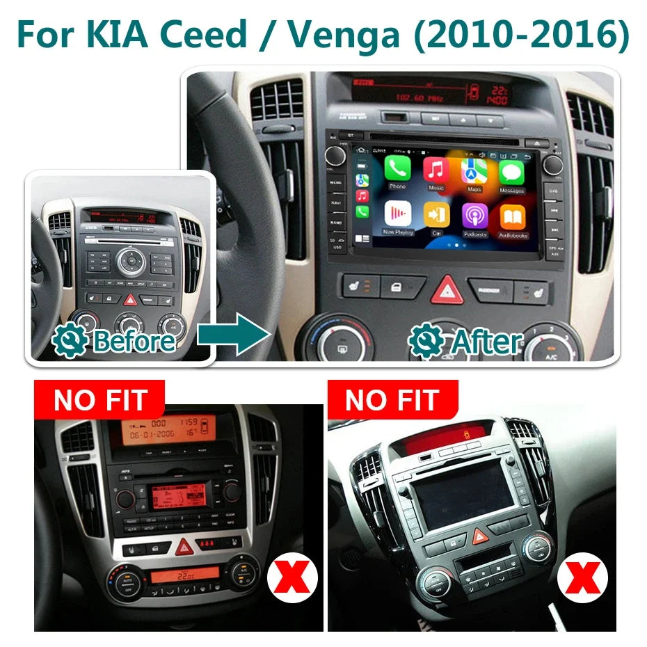 Autoradio – Auto Radio – Multimedia Speler – 2-DIN Radio – Draadloze CarPlay – Android 14 OS – 7 Inch HD Touchscreen – 4G LTE Connectivity - QUORE