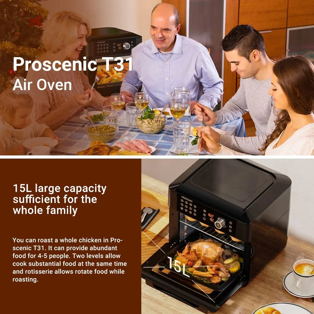 Airfryer oven - Hetelucht Friteuse - Air Fryer - 15L - Grote Inhoud - 12-in-1 - 1700W - App Bediening - 360° Luchtcirculatie - Touch Screen - Turbo Functie