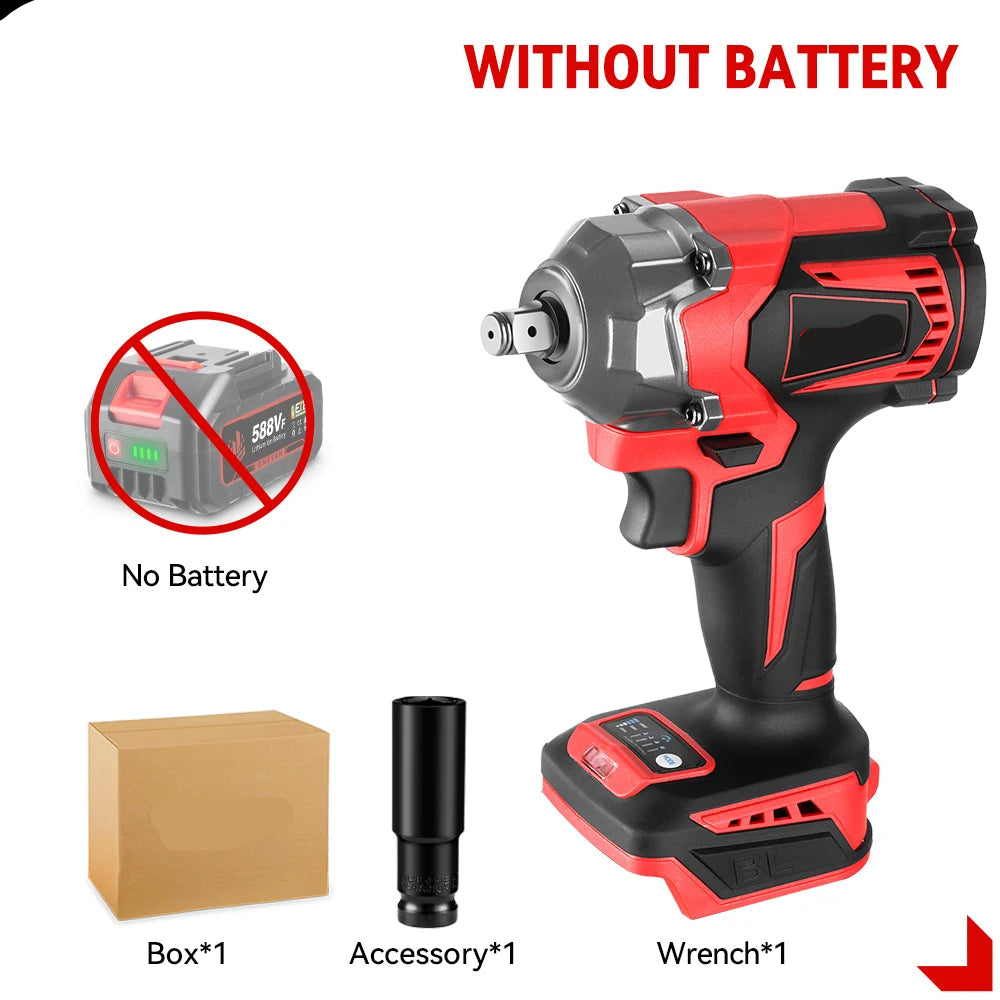 Slagmoersleutel - met Accu - Draadloze - Elektrische -Torque - 2800W - Slagschroevendraaier - 6800RPM - Borstelloze - 1/2 Inch - 18V - 2800Nm - Incl. LED-licht - Zonder Batterij
