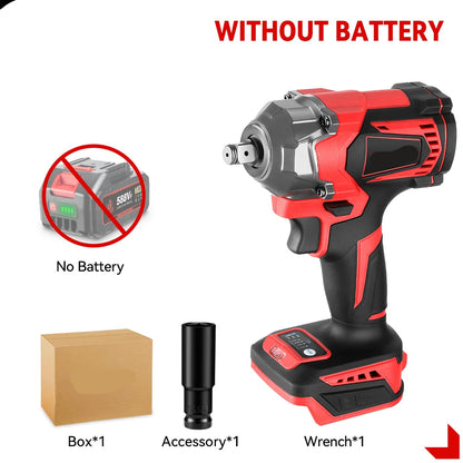 Slagmoersleutel - met Accu - Draadloze - Elektrische -Torque - 2800W - Slagschroevendraaier - 6800RPM - Borstelloze - 1/2 Inch - 18V - 2800Nm - Incl. LED-licht - Zonder Batterij