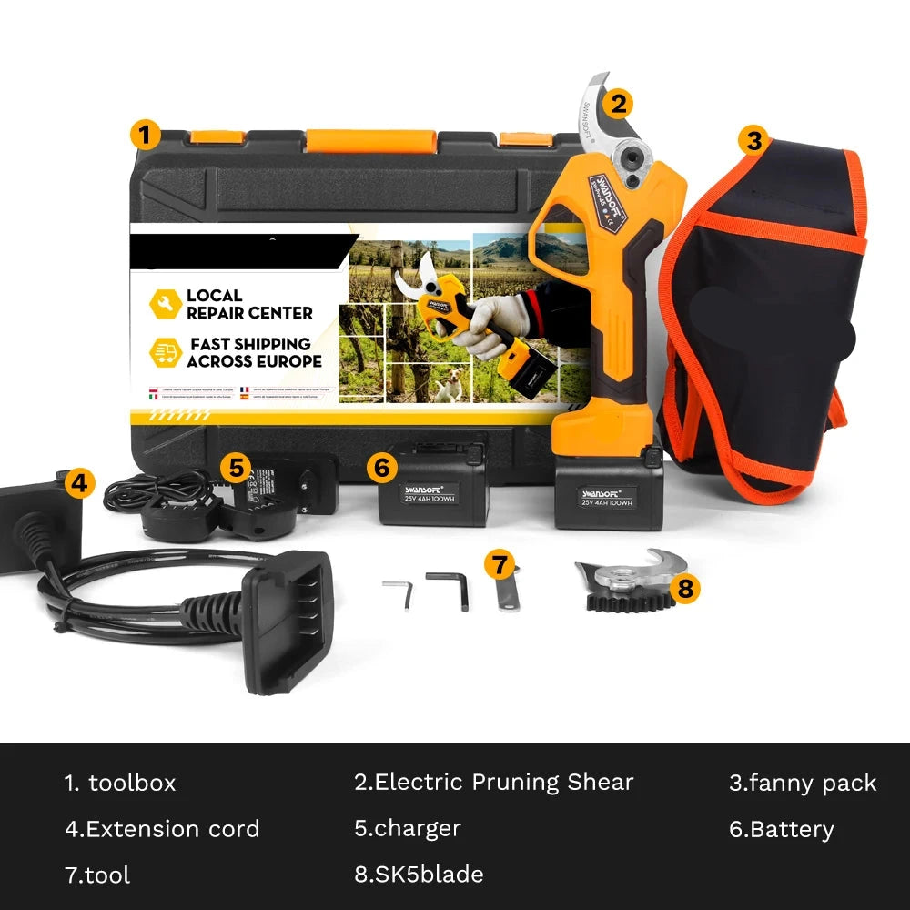 Elektrische Snoeischaar - Accu Snoeischaar - Takkenschaar - 25V - 45mm Snijcapaciteit - Lithium-ion - Anti-slip Greep - Voor Bomen - Struiken - en Bonsai - Geel