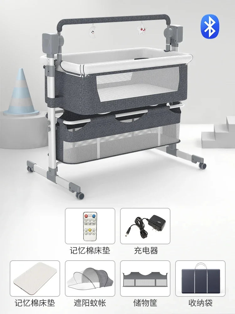 Wieg - Babybedje - Baby bed co sleeper - Elektrisch Babybedje - Ledikant - Bluetooth - Verplaatsbaar - Elektrisch Babybedje met Bluetooth Muziek – Wieg met Schommelfunctie voor Pasgeborenen -Grey