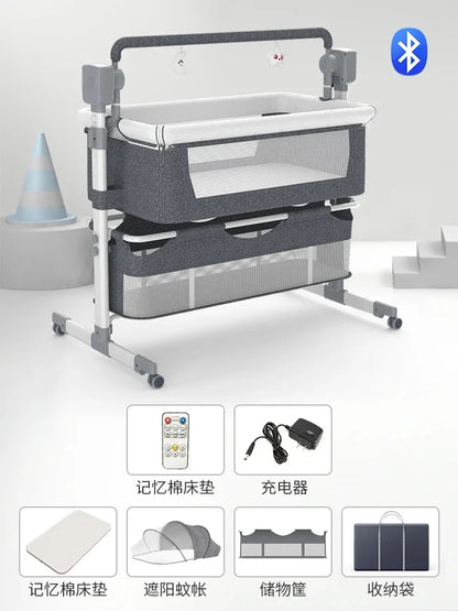 Wieg - Babybedje - Baby bed co sleeper - Elektrisch Babybedje - Ledikant - Bluetooth - Verplaatsbaar - Elektrisch Babybedje met Bluetooth Muziek – Wieg met Schommelfunctie voor Pasgeborenen -Grey