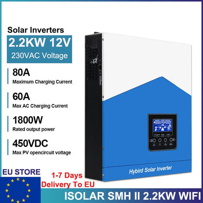 Hybride zonne-energie omvormer – Solar omvormer – Zonnepaneel omvormer – Off-grid omvormer – MPPT laadregelaar – 2.2 kW vermogen – Wifi monitoring - QUORE