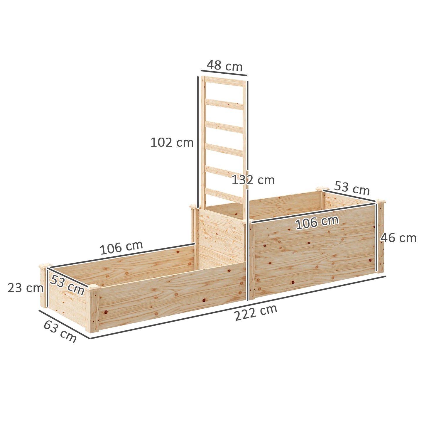 Dubbele Houten Plantenbak – Houten Tuinbak – Plantenbak Met Latwerk – Buitenbak – Twee Plantvakken – Verstelbaar Latwerk – Vurenhout