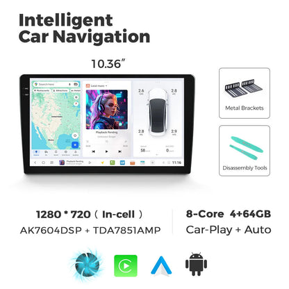 Universele Car Multimedia Speler – Auto Radio – Multimedia Systeem – Touchscreen Infotainment – GPS Navigatie – Draadloos Apple CarPlay & Android Auto – 10,36 Inch Scherm – 12GB RAM & 128GB Opslag
