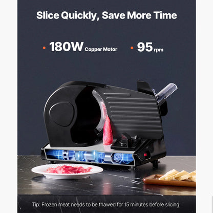 Vleessnijmachine - Snijmachine - Snijmachine Allessnijder - Elektrische Vleessnijder - Inclusief 2 Premium SUS420 Messen - Vlees Snijmachine voor Thuis - 7.5 inch - 180W - Zwart
