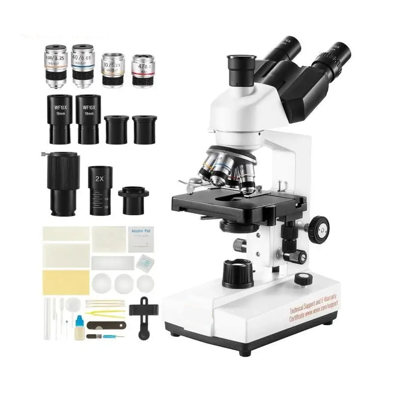 Trinoculaire Microscoop – Biologisch Microscoop – Laboratorium Microscoop – Onderzoeks Microscoop – Vergroting 40x Tot 5000x – Verstelbare LED-Verlichting – Preciese Scherpstelling - QUORE