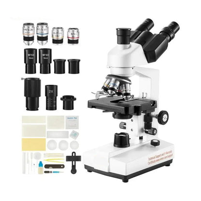 Trinoculaire Microscoop – Biologisch Microscoop – Laboratorium Microscoop – Onderzoeks Microscoop – Vergroting 40x Tot 5000x – Verstelbare LED-Verlichting – Preciese Scherpstelling - QUORE