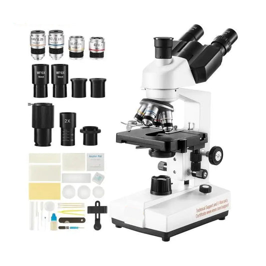 Trinoculaire Microscoop – Biologisch Microscoop – Laboratorium Microscoop – Onderzoeks Microscoop – Vergroting 40x Tot 5000x – Verstelbare LED-Verlichting – Preciese Scherpstelling - QUORE