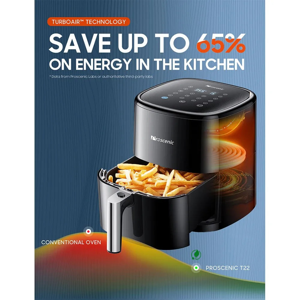 Air Fryer - Airfryer Oven - Hot air fryer - 5L - 1500W - 220-240V - PFAS-free - Fast cooking time - Smokeless cooking - 13 presets and shake reminder - Oil-free hot air fryer - Compatible with APP and voice control - Black