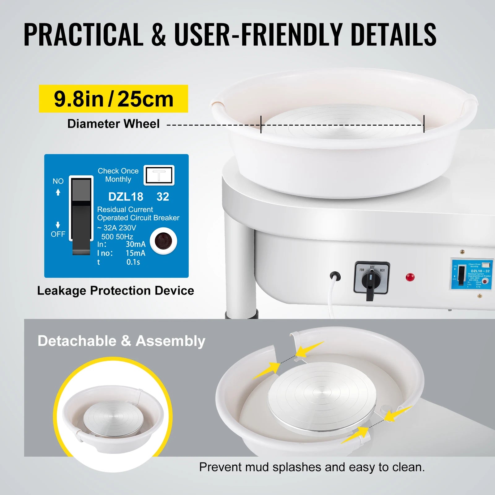 SucceBuy Pottery Wheel 25CM 280W Electric Pottery Forming Machine with Foot Pedal Detachable Basin and Shaping Tool Set for DIY - QUORE