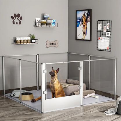 Hondenbox – Puppybench – Hondenren – Whelpbox – Huisdierenbox – Sterk Acryl – Waterdicht Kussen - 132 x 132 x 80.5 cm - 8 Panelen - Zilver