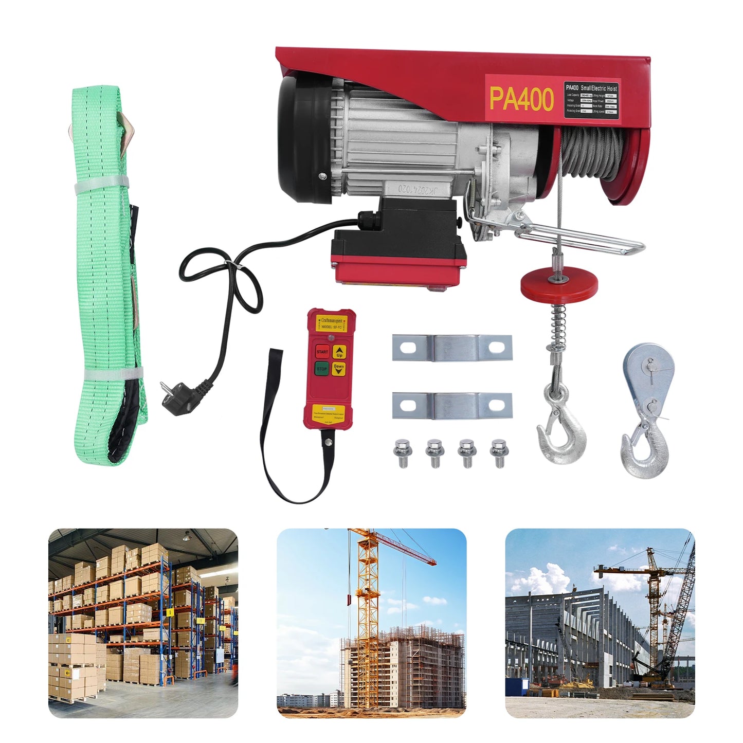 Elektrische Takel – Elektrische Kraan – Hefmachine – Takelset – Hijskraan – Rood – 850W Krachtige Motor – Draadloze Afstandsbediening Tot 80 Meter