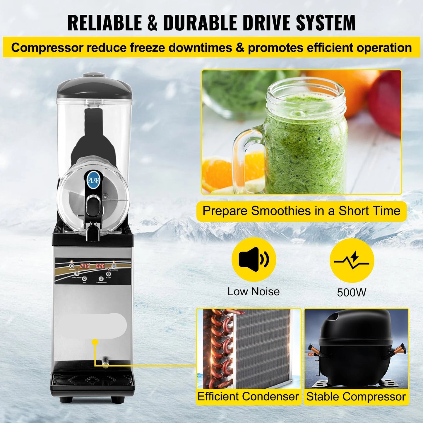 Slushmachine – Slushapparaat – Frozen Drink Maker – IJsdrankmachine – Smoothiemachine – 15 Liter Inhoud – 500W Compressor