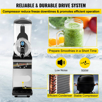 Slushmachine – Slushapparaat – Frozen Drink Maker – IJsdrankmachine – Smoothiemachine – 15 Liter Inhoud – 500W Compressor