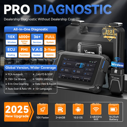 OBD2 Scanner – Autodiagnose Tool – Foutcode Lezer – Key Programmer – ECU Codeerder – Draadloos WiFi & Bluetooth – 36+ Reset Functies – 7 Inch Touchscreen