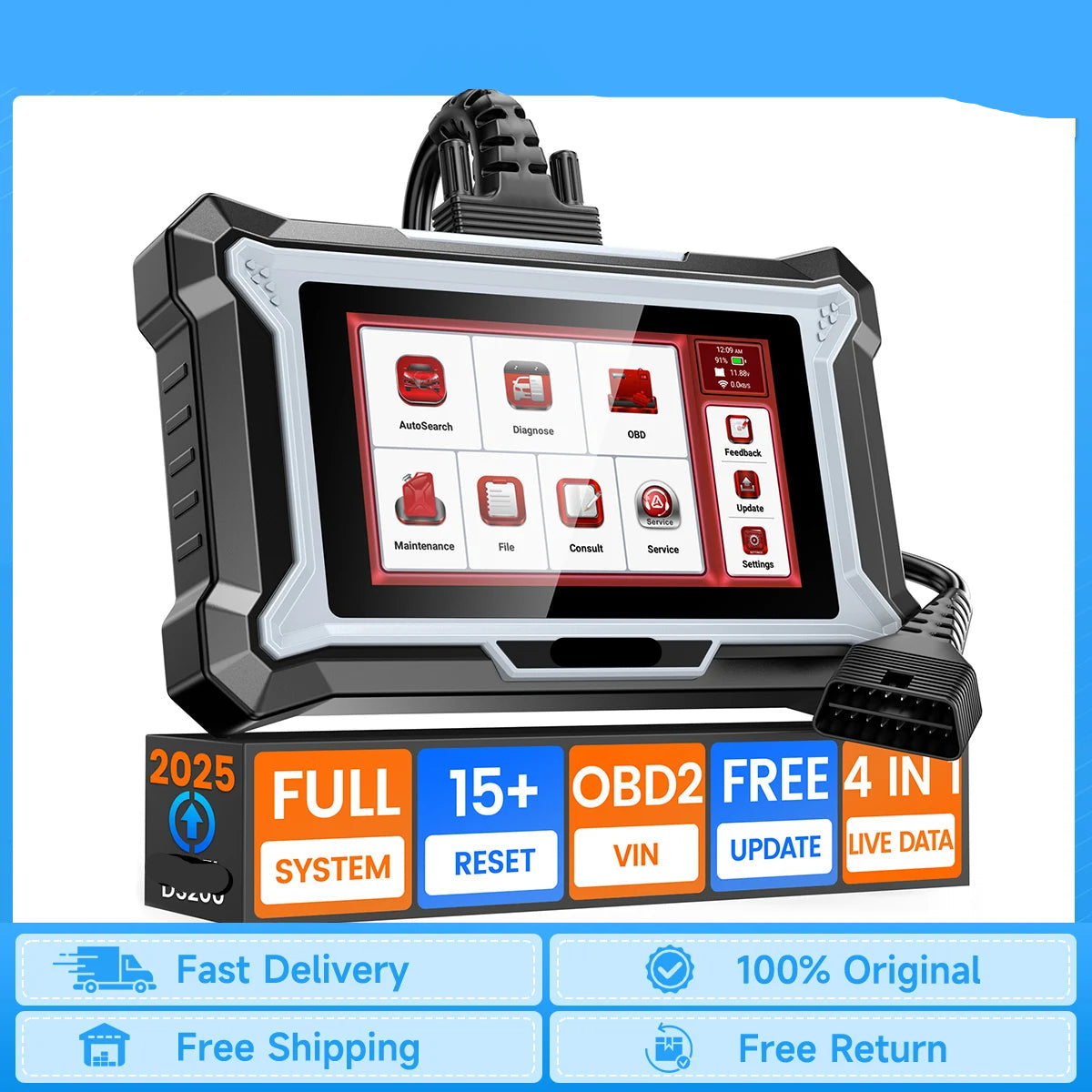 OBD2 Scanner - OBD - Uitleesapparatuur Auto - Diagnosecomputer - Storing Verwijderen - Auto Accessoires - Auto Uitlezen - Systeem Scanner - QUORE