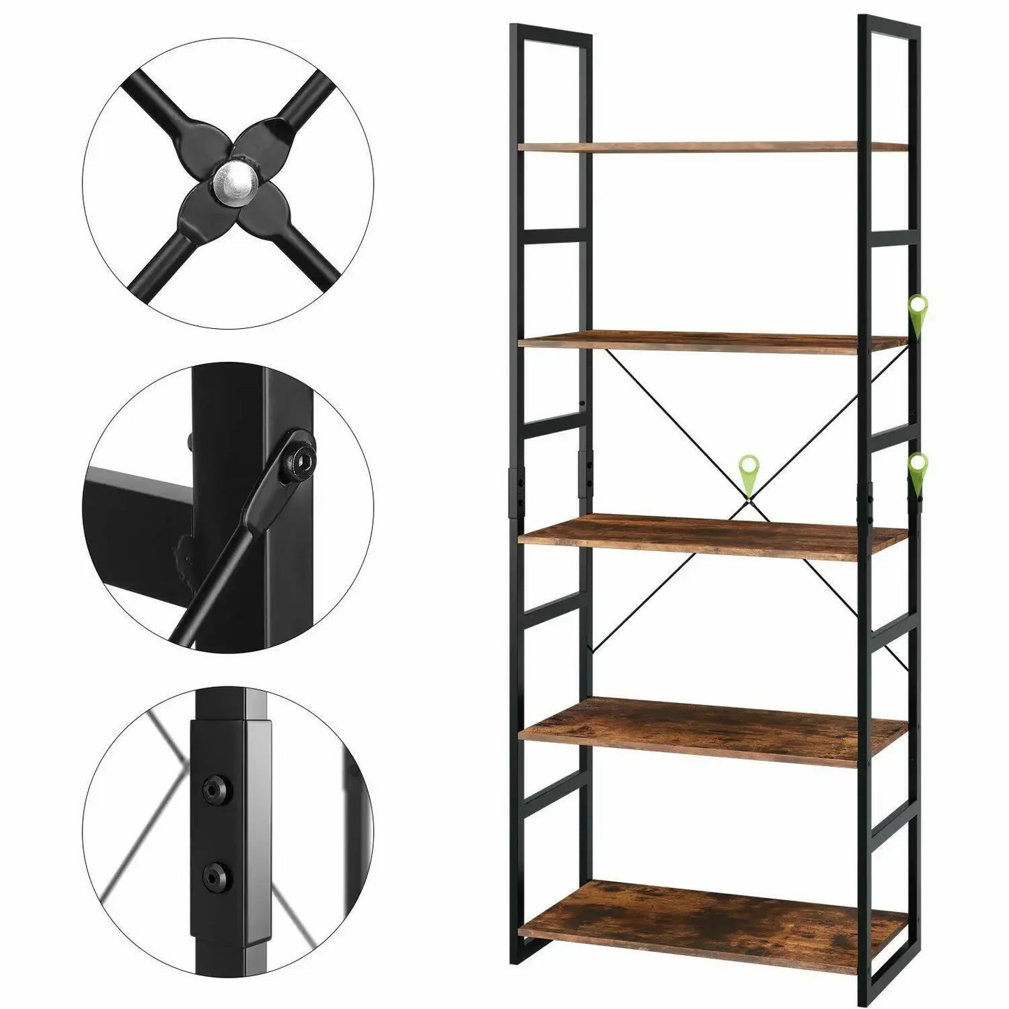 Vintage Boekenkast - Boekenrek  met 5 Lagen - Ladderrek - Opbergplank - 60x30x165 cm - Voor Woonkamer, Kantoor of Badkamer - Industrieel Ladderrek