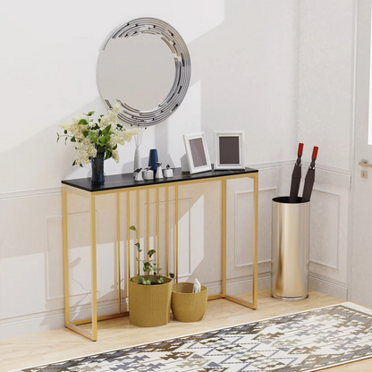 Tafel - Consoletafel - Haltafel - Moderne & Minimalistisch Consoletafel – Marmeren Look – Smalle Haltafel met Gouden Metaal Frame – Luxe Bijzettafel - voor Woonkamer - Gang - Entree - 100x30x78.5cm - Zwart
