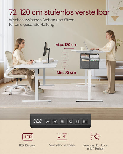 Elektrisch Verstelbaar Bureau – Zit-Sta Bureau – Bureautafel – Laptoptafel – Hoogte Verstelbaar – Geheugenfunctie – Stil Motor - Wit
