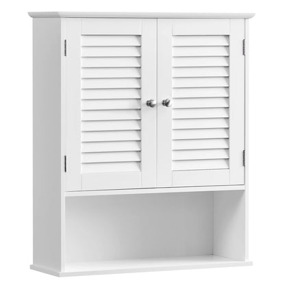Medicijnkast Wandgemonteerde - Badkamerkast Hangend Wandkast - Badkamerkast - Medicijnkast Met in Hoogte Verstelbare Planken - Badkamerkast - Dubbele Deur - Open Compartiment -  60 x 20 x 70 cm - Wit - QUORE