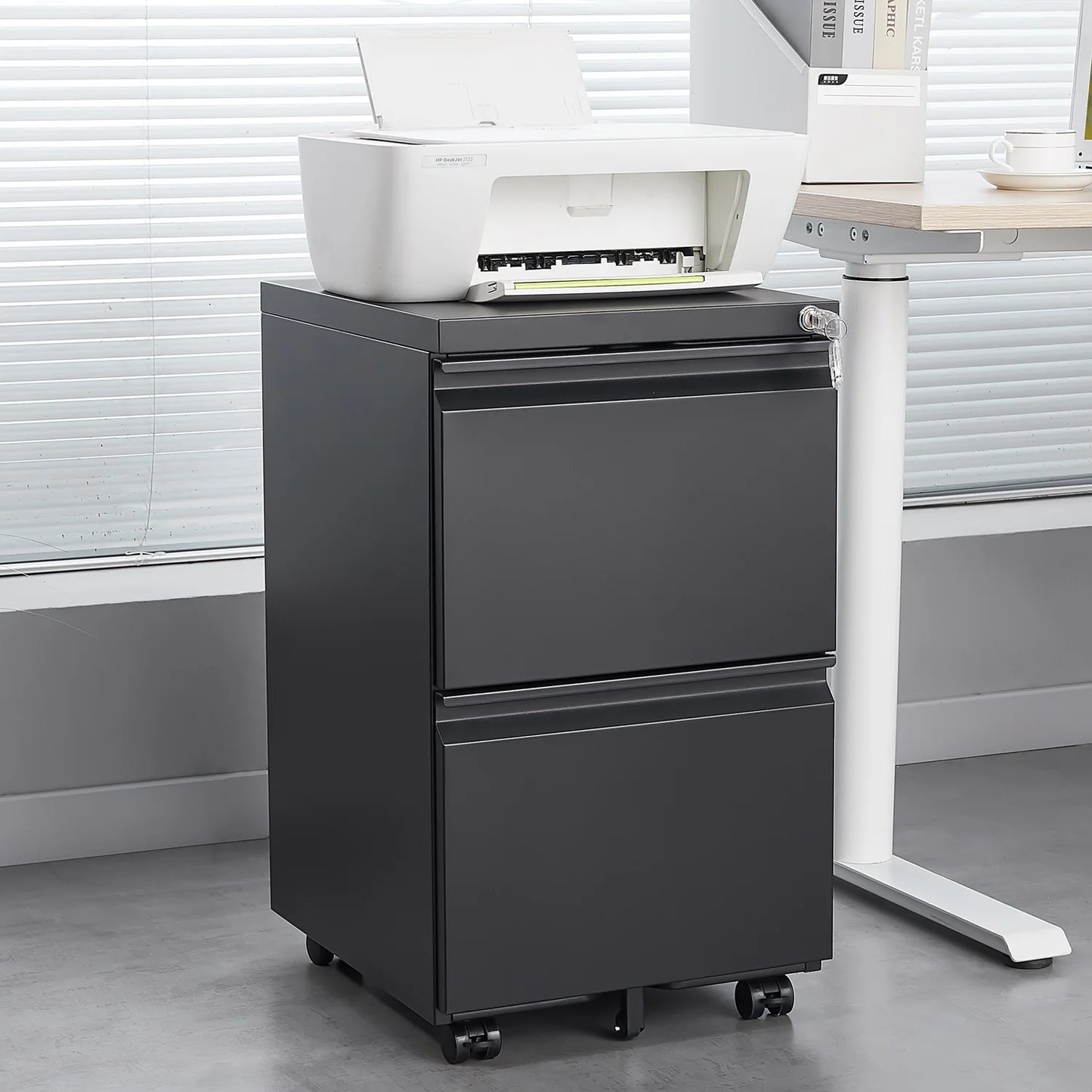 Ladeblok – Rolcontainer – Ladekast – Archiefkast – Mobiele Opberglade – Metaal – 2 Laden Met Slot – Compact Zwart
