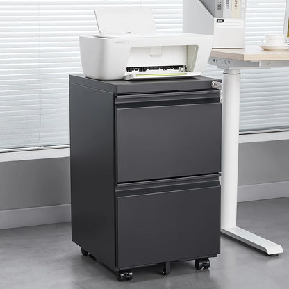 Ladeblok – Rolcontainer – Ladekast – Archiefkast – Mobiele Opberglade – Metaal – 2 Laden Met Slot – Compact Zwart