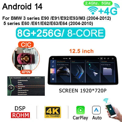 CarPlay Autoradio – Draadloos Multimedia Speler – Android Auto – 12,8 Inch Touchscreen – Android 14 – 8GB RAM 256GB Opslag - QUORE