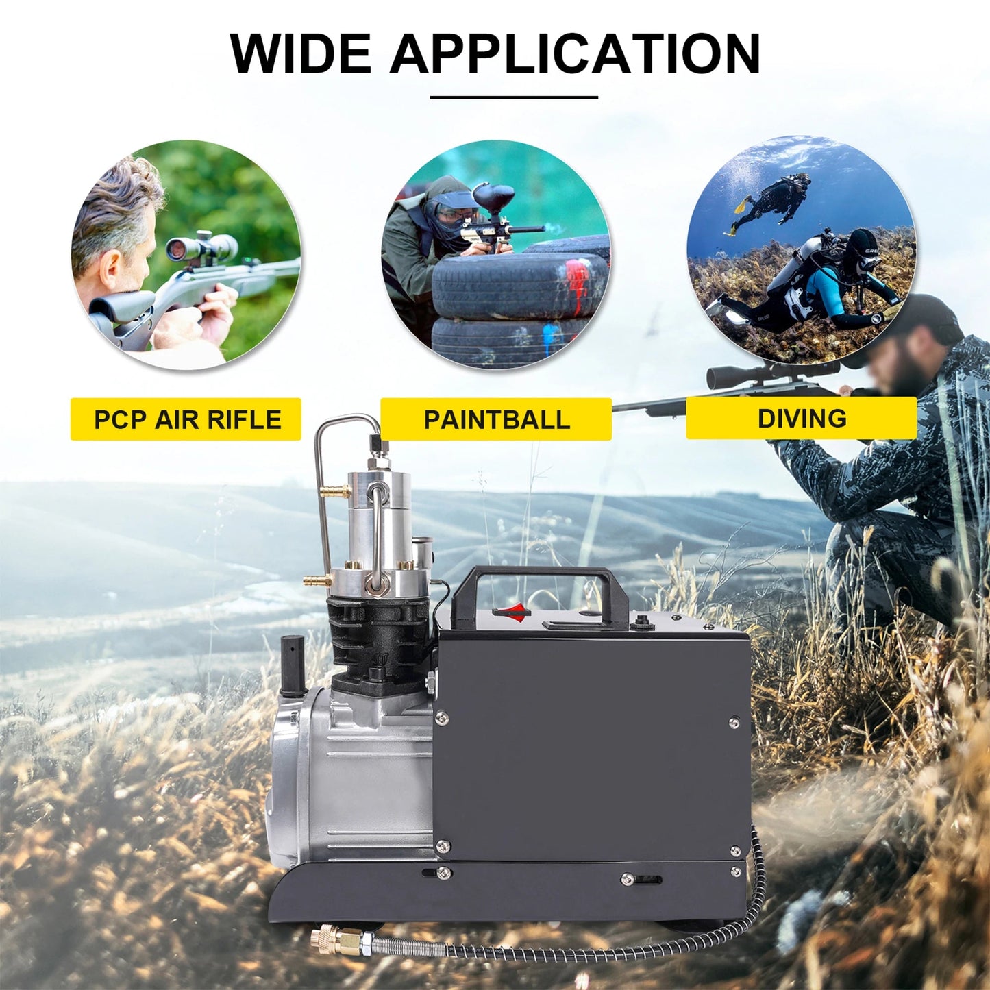 Luchtcompressor - Compressor - Luchtpomp - Airpress Compressor - 4500Psi - 300bar - PCP - Hoge Druk Pneumatische Luchtpomp – Ingebouwde Ventilator  - Geschikt voor Luchtgeweren en Scuba Tanks - Handmatige Versie – 220V