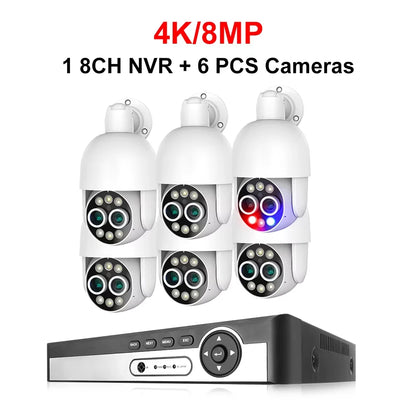 8-Kanaals Beveiligingssysteem – CCTV Camera Set – IP Camera – Surveillance Camera – NVR Systeem – 8MP Dubbel Lens – AI Mensherkenning & PTZ Bediening - 6 Stuks - 3TB