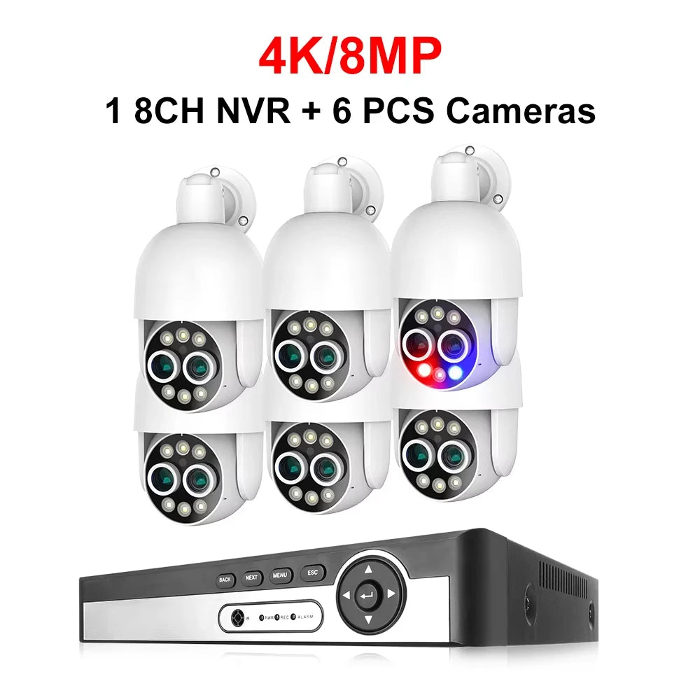 8-kanaals Bewakingscamera Set – Beveiligingscamera – CCTV Systeem – Surveillancesysteem – Camera Beveiliging – 8MP Ultra HD Dual Lens – PTZ Met AI Detectie - 6 Stuks - Geen Ingebouwde HDD - QUORE