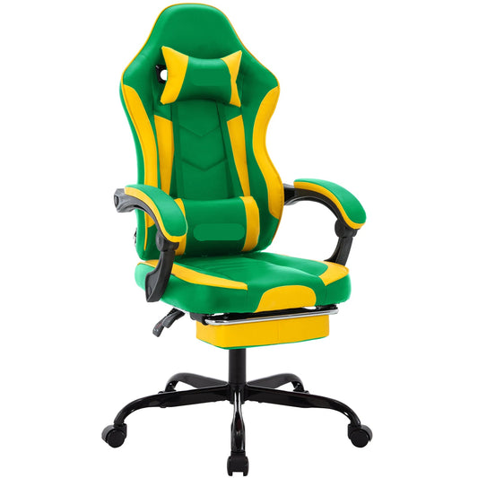 Gaming Stoel - Gamestoel - Bureaustoel - Computerstoel - Ergonomische Gaming Chair - PU Lederen Bureaustoel met Hoofdsteun & Lendensteun - voor Werk of Gamen - Groen