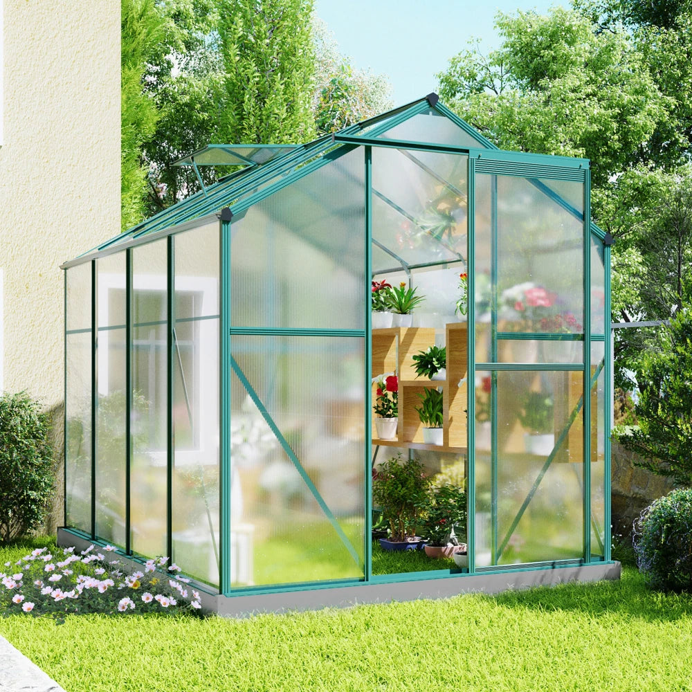 Kweektent – Kweekkast – Tuinkas – Groeikas – Plantenkas – Aluminium Kas met Gegalvaniseerde Fundering – 4,75 m² – 190x253 cm – Dakramen en Schuifdeur - QUORE