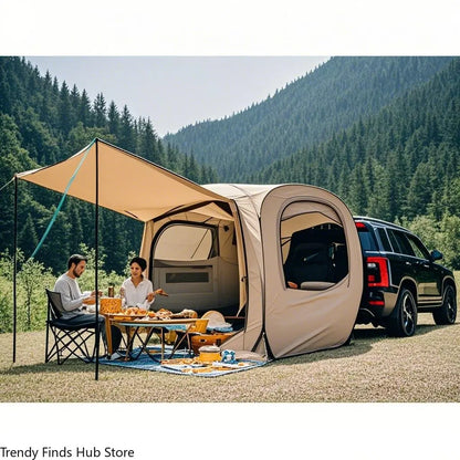 Pop-up Auto Tent - Car Tent - Bustent - Koepeltenten - voor 4-Persoons - Campingtent voor SUV - Caddy - Daktent - Waterdicht - All-Weather Vouwtent met Luifel - voor SUV & Aanhanger - Zwart