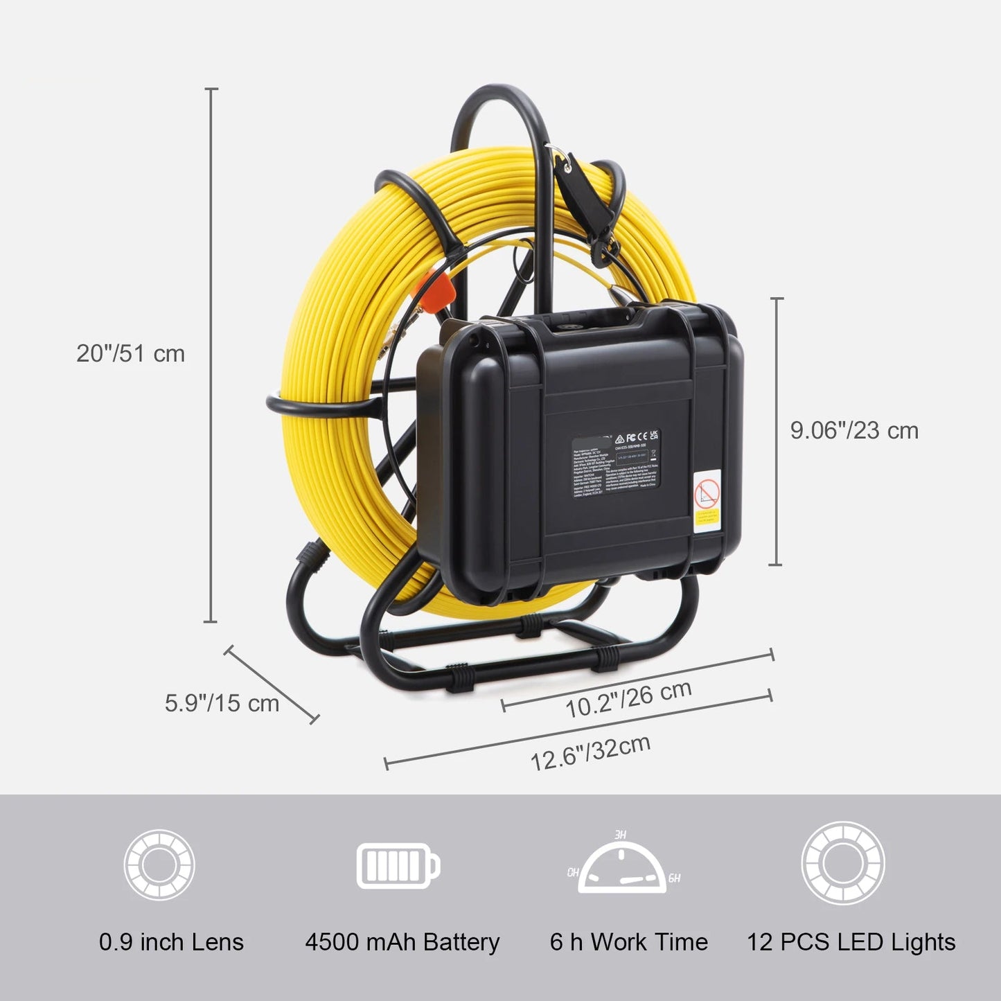 Rioolinspectiecamera – Pijpencamera – Leidingcamera – Afvoerinspectiecamera – Inspectiesysteem – 9 Inch 720p Kleurenscherm – Waterdicht IP68 Roestvrijstaal - 120 Kabel