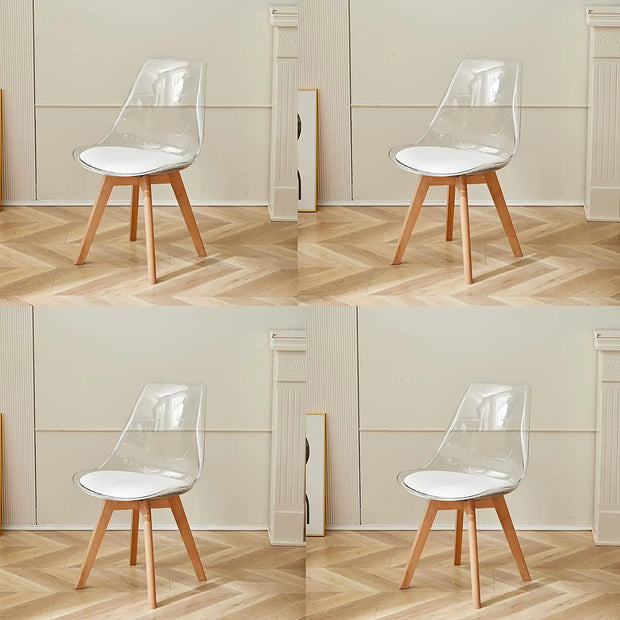 Transparent Dining Chairs - Chair - Kitchen Chairs - Set of 4 - Modern - Wooden Legs - Comfortable PU Seat - Ergonomic Design - Living Room - Sustainable Materials - White