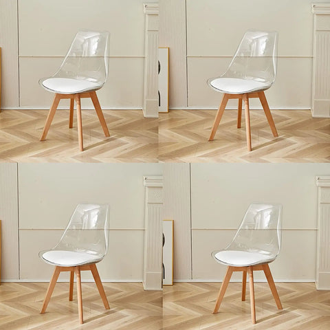 Transparante Eetkamerstoelen - Keukenstoelen - Set van 4 - Moderne - Houten Poten – Comfortabele PU Zitting - Ergonomisch design - Woonkamer - Duurzame materialen - Zwart