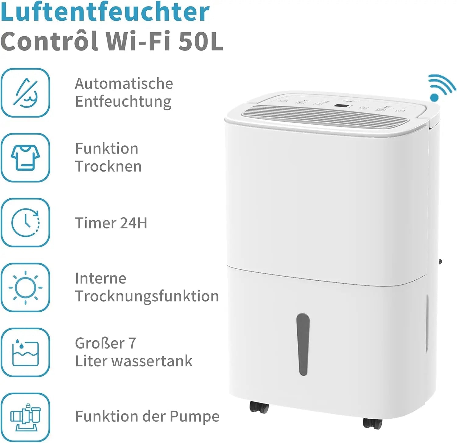 Ontvochtiger – Luchtontvochtiger – Vochtvreter – Anti Vocht – 7 Liter Watertank – WiFi Bediening - QUORE