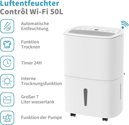 Ontvochtiger – Luchtontvochtiger – Vochtvreter – Anti Vocht – 7 Liter Watertank – WiFi Bediening - QUORE