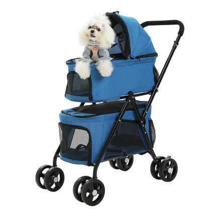 Foldable Pet Stroller with 4 Wheels, Double Dog Stroller for Travel Walking, Detachble Portable Pet Bag for Small Cats or Dogs