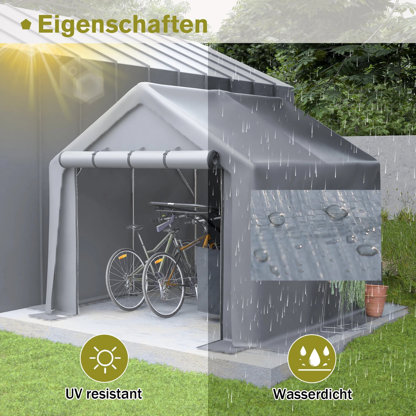 Tuinschuur – Gereedschapsschuur – Fietsenstalling – Motorberging – Opbergschuur – Weerbestendig Materiaal – Compact 8x8 Voet (2,4x2,4m) Grijs