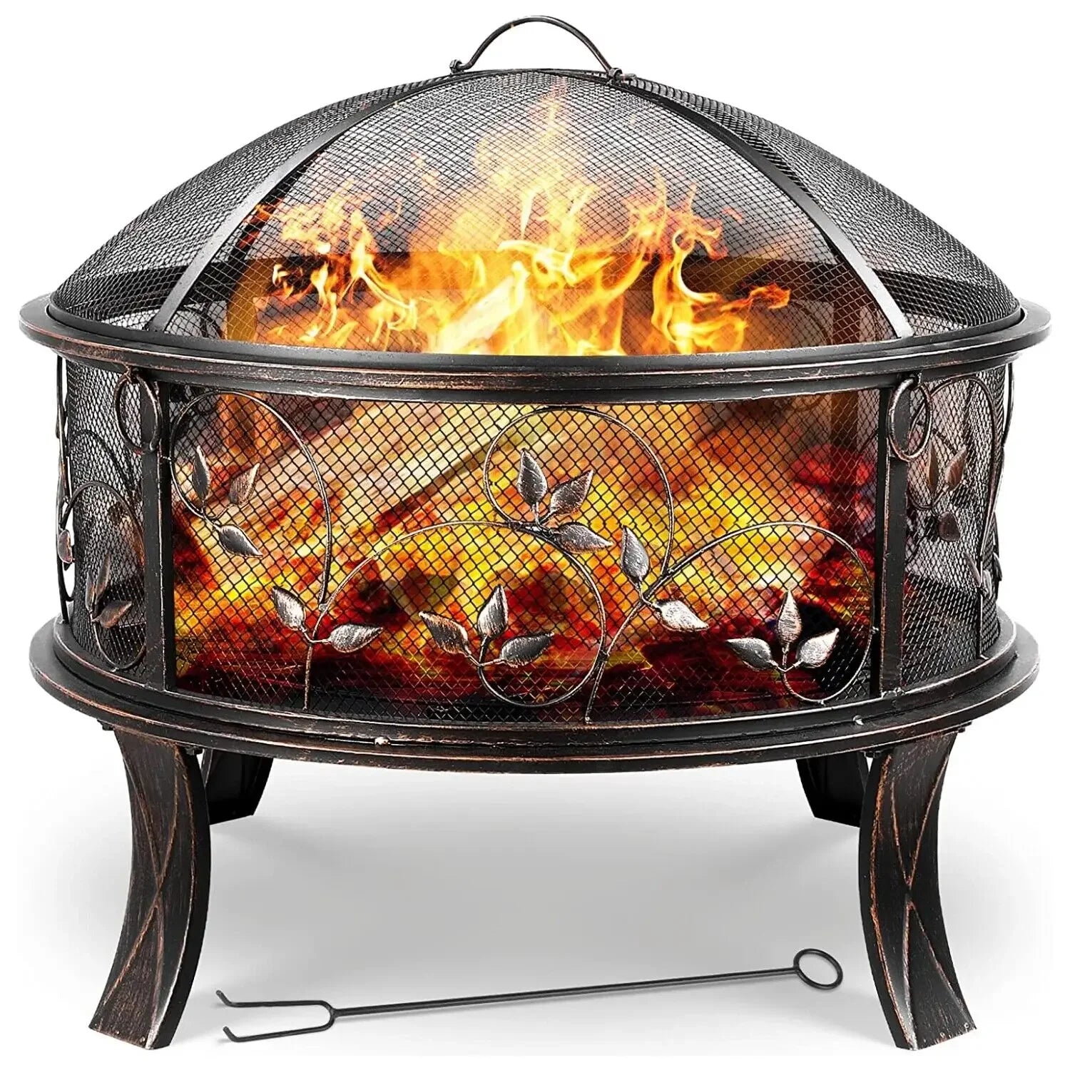 Vuurkorf – Tuinhaard – Barbecuekorf – Buitenhaard – Vuurschaal – Gietijzer – Groot Ø71 cm met Vonkenscherm - QUORE
