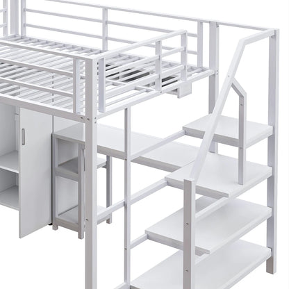 Kinderhoogslaper – Hoogslaper – Stapelbed – Halfhoogslaper – Multifunctioneel Bed – Wit 140x200cm – Met Kast En Bureau – Stevig Ijzeren Frame
