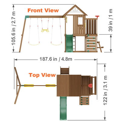 Houten Speeltoestel – Speelhuis – Klimtoestel – Schommel – Glijbaan – 9-In-1 Speelmogelijkheden – Duurzaam Cederhout