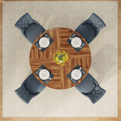 Ronde Eettafel – Rond Tafel – Eettafel Voor 6 Personen – Landelijke Eettafel – MDF Tafel – 120 Cm Diameter – Waterbestendig Blad - 120 x 120 x 75 cm - Bruin
